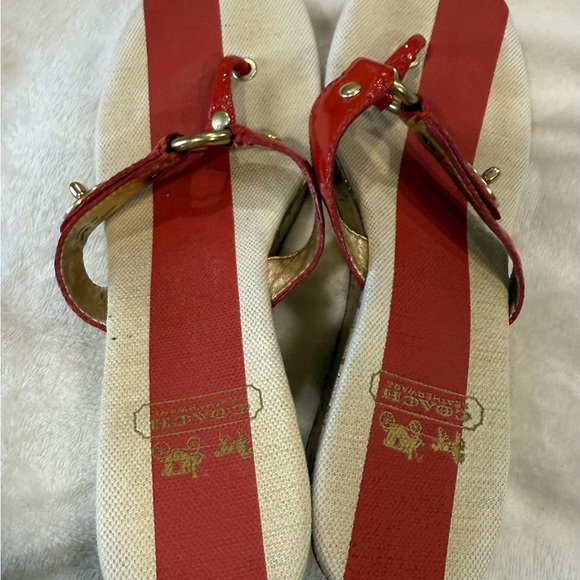 Coach Red and Gold Wedge Sandals - Picture 6 of 8